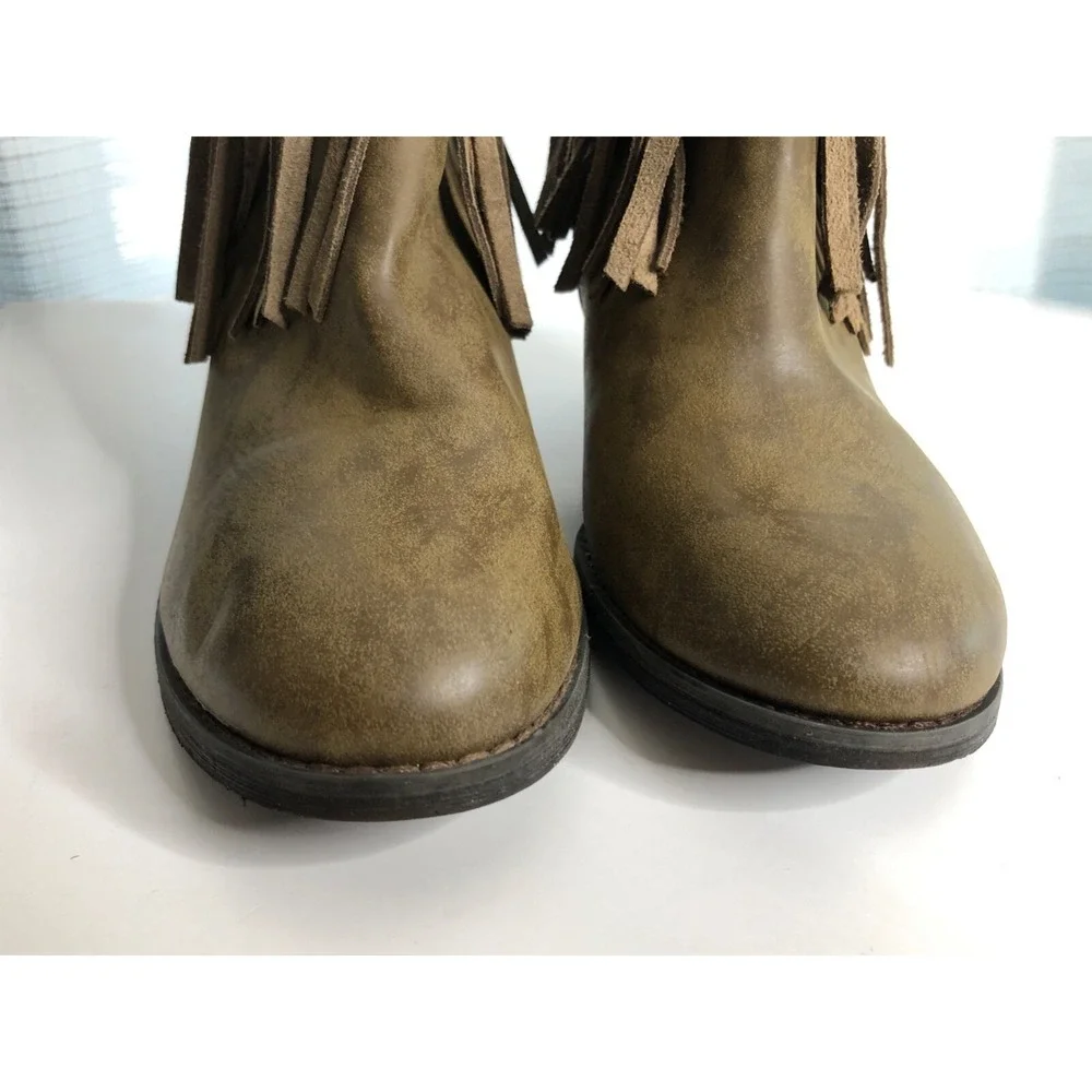 SBICCA Boots Women's Size 7.5 Brown Faux Leather Fringe Western Hippie‎